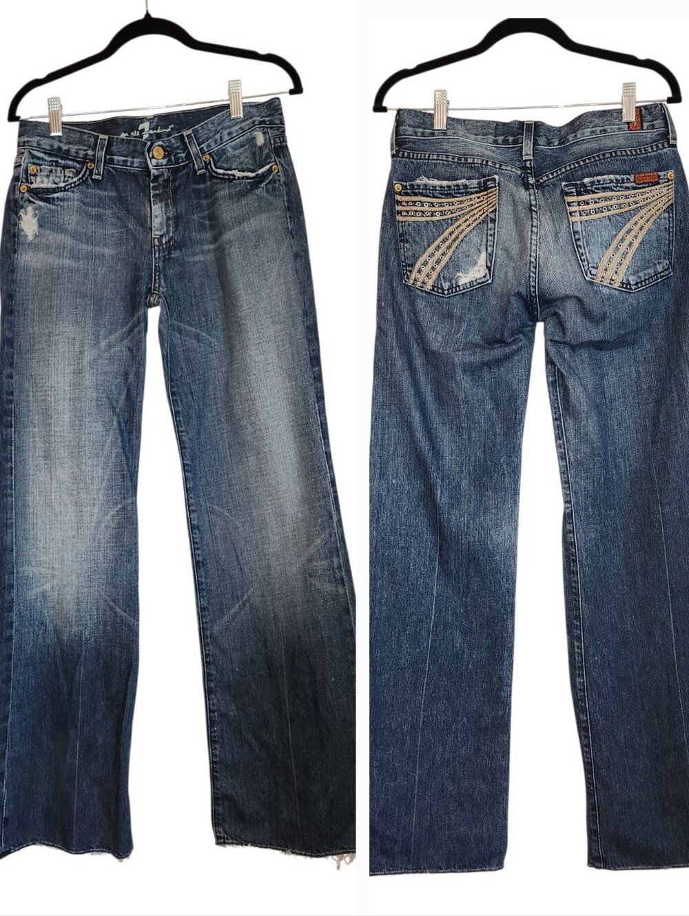 VTG 7 For All Mankind USA Dojo Grommet Flare Jeans 100% Cotton U115B162U Size 28